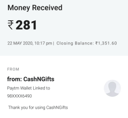 cashngifts paytm cash proof