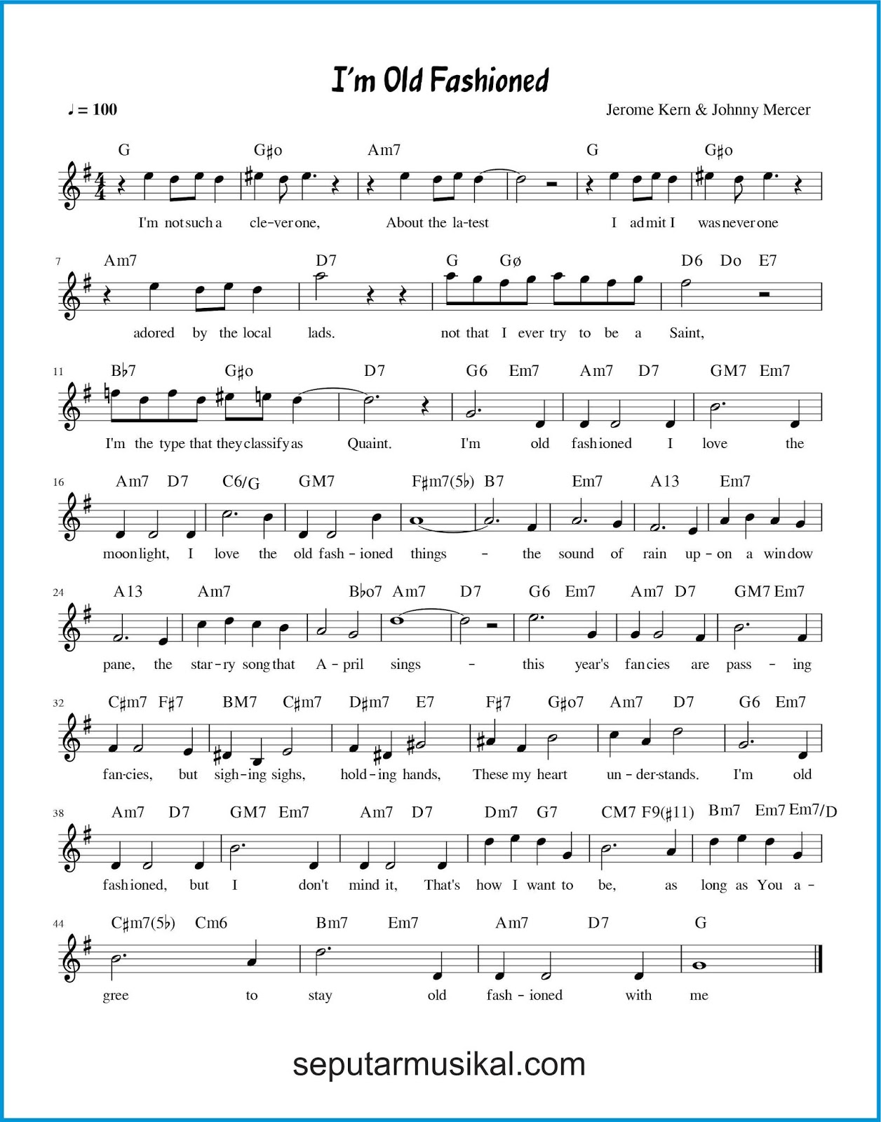 Chord Lagu I'm Old Fashioned SEPUTAR MUSIK