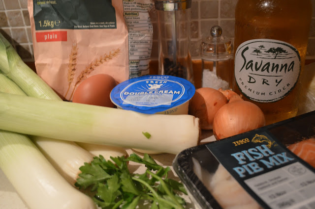 Fish and Leek pie ingredients 