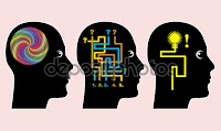 Imagen de cabezas con símbolos como cerebros reflexión e  ideas