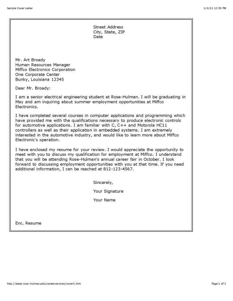 Sample Cover Letter For Resume Freshers B Tech Sample Letter