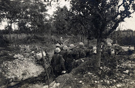 An Italian unit take up their positions in a trench during the month-long Battle of Caporetto in the First World War