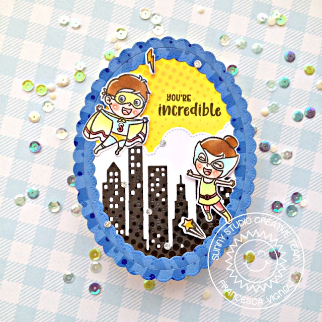 Sunny Studio Stamps: Super Duper Cityscape Border Dies Fancy Frames Dies Super Hero Themed Card by Franci Vignoli Sunny Studio Stamps: Super Duper Cityscape Border Dies Fancy Frames Dies Super Hero Themed Card by Franci Vignoli