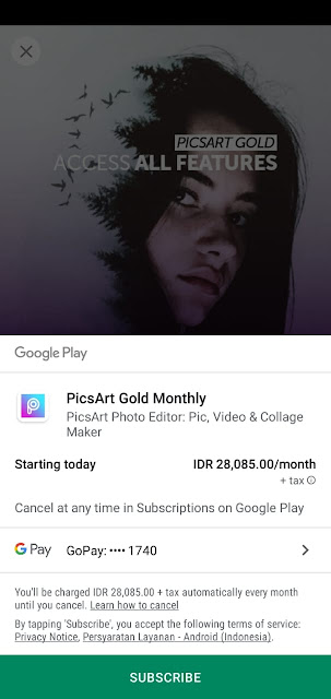 beli aplikasi edit foto di google play pakai gopay