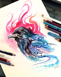 watercolor fantasy raven drawings paintings colored pencils lucky978 deviantart lipscomb katy drawing pencil sketches colorful bird architecture designstack cool owl