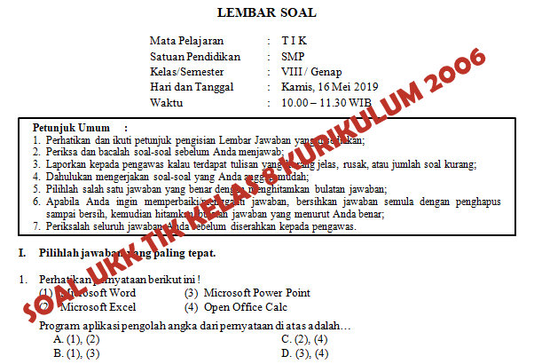 Kisi Kisi Soal Dan Kunci Jawaban Ukk Tik Smp Kelas 8 Kurikulum 2006 Didno76 Com