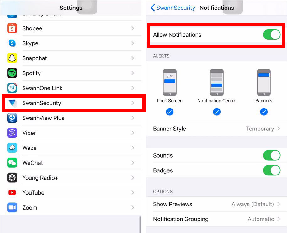 Swann Security Push Notification not working on iPhone