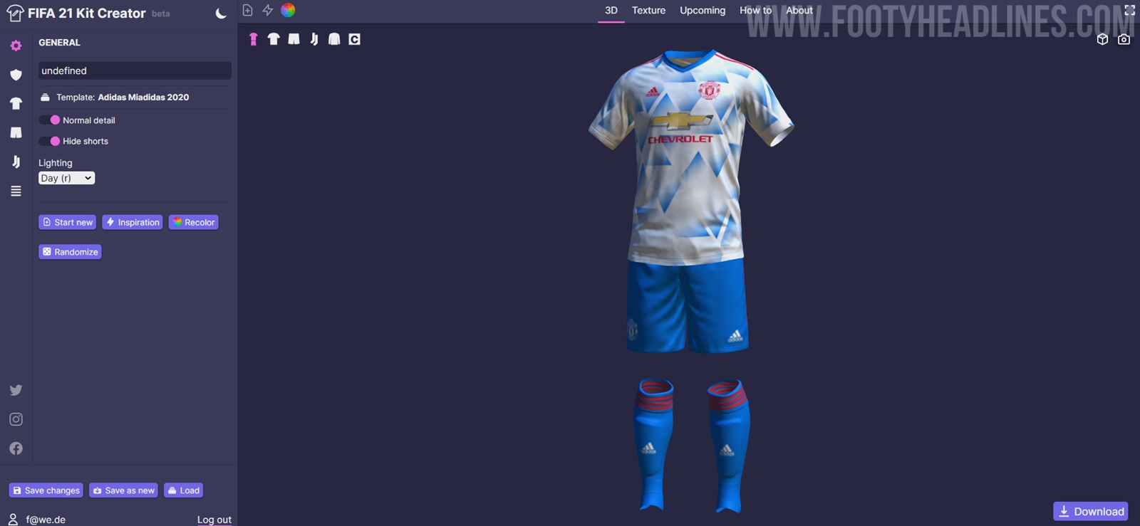 Football kit designer - 3D configurator