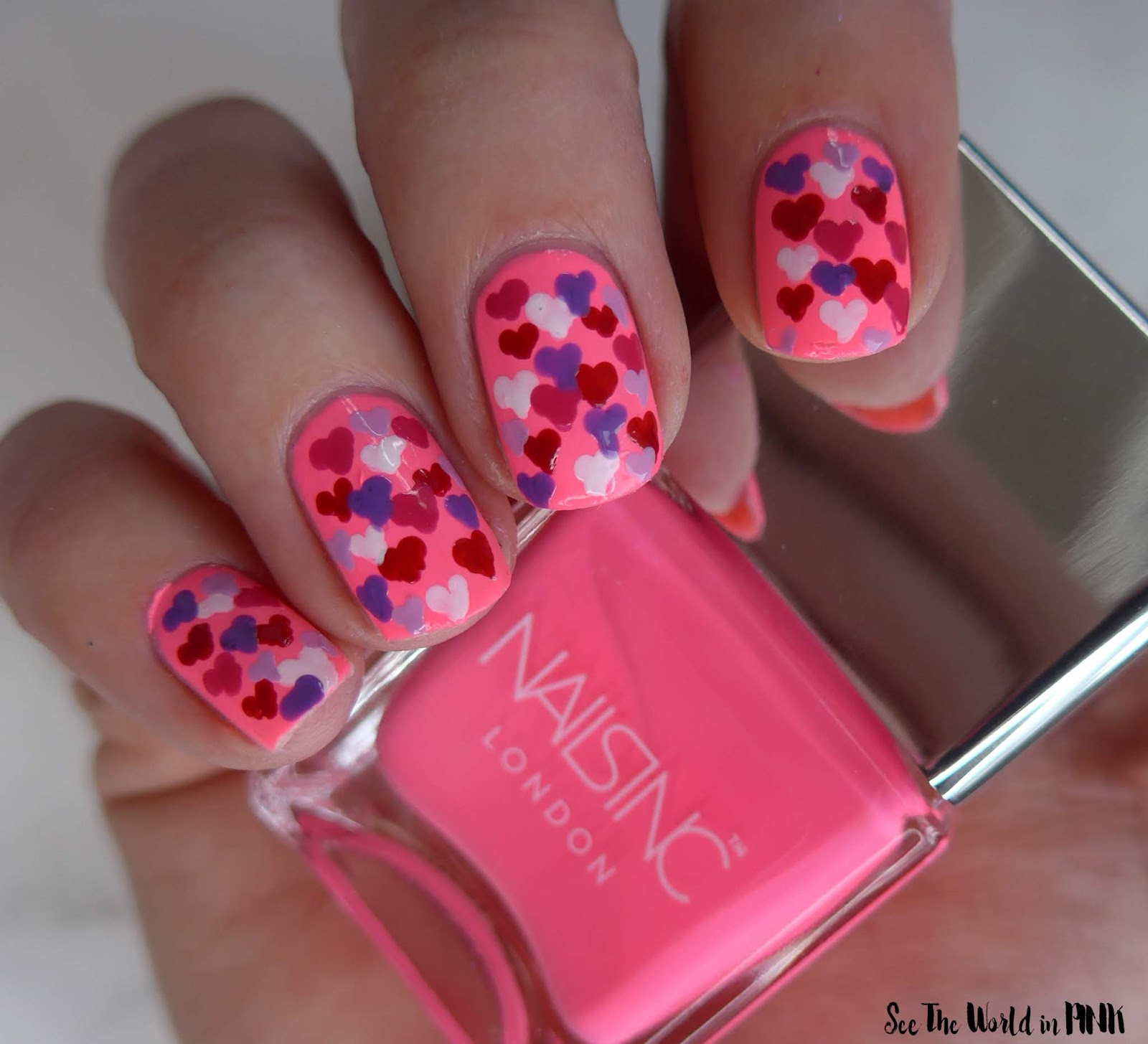 Manicure Monday - Neon Pink Heart Nails