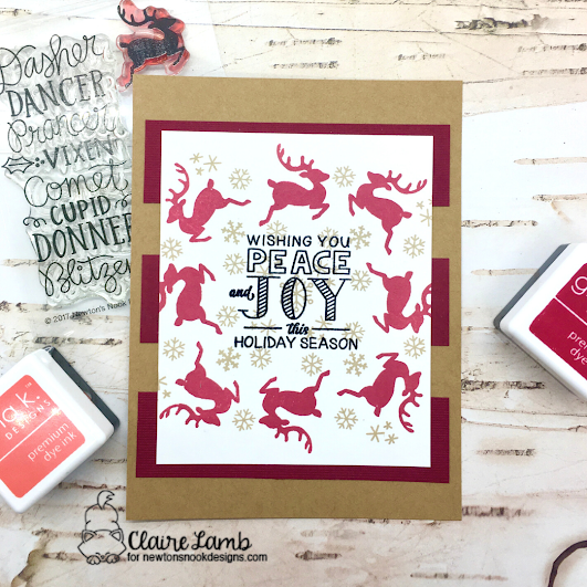 Wishing you peace and joy by Claire features Reindeer Roll Card and Holiday Home by Newton's Nook Designs; #inkypaws, #christmascards, #newtonsnook, #holidaycards