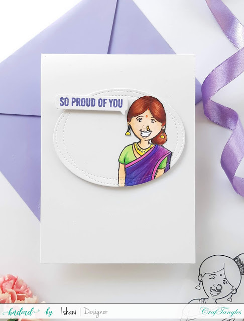Blog hop, Craftangles, masking, Quillish, Copic markers, Craftangles people of India, Women's day card, Women's day special, Craftangles World's best stamp set
