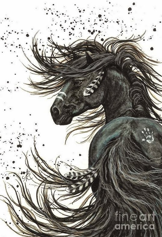 cuadros-de-caballos-con-crin-larga pinturas-en-acuarela-caballos-con-pelo-largo