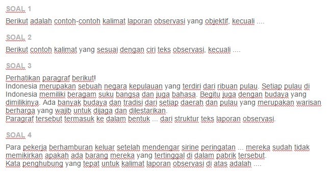 Contoh Soal Struktur isi teks laporan hasil observasi