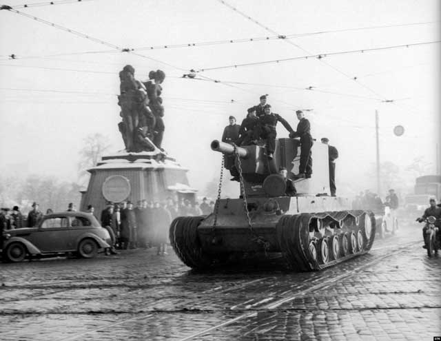 A captured Soviet KV-2 tank in Prague, 2 March 1942 worldwartwo.filminspector.com