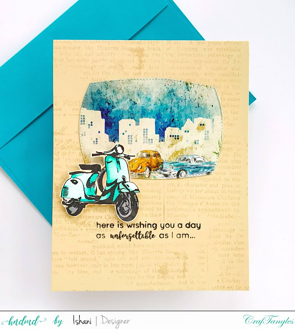 Card for men - Scooter card, Vintage card, Vespa scooter card, Craftangles Roadtrip stamp Quillish