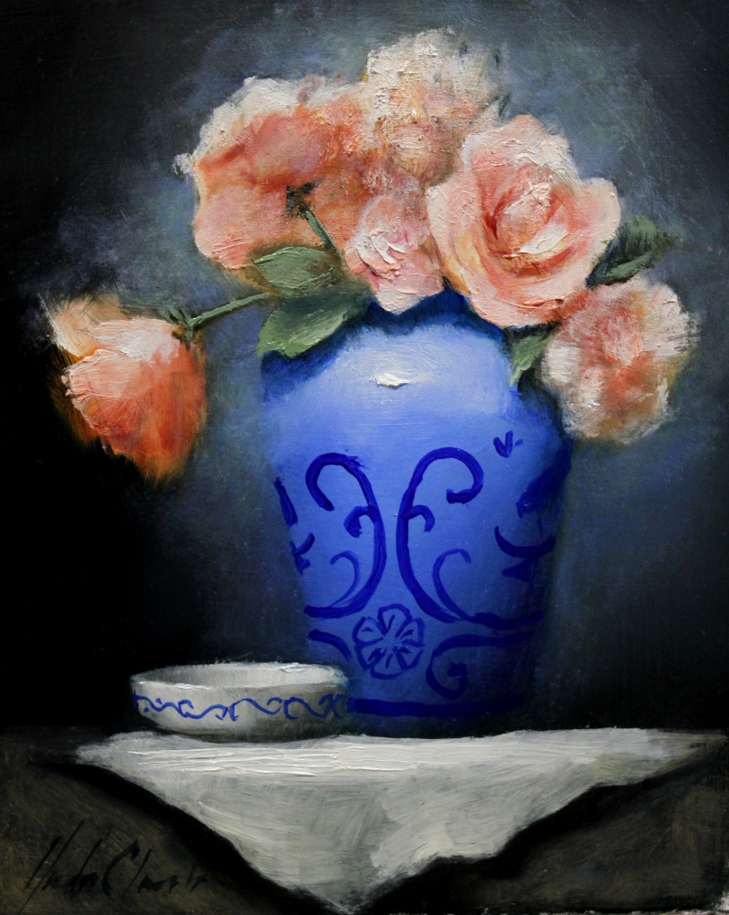 JustinClementsDailyPaintings "Roses in Blue Vase"