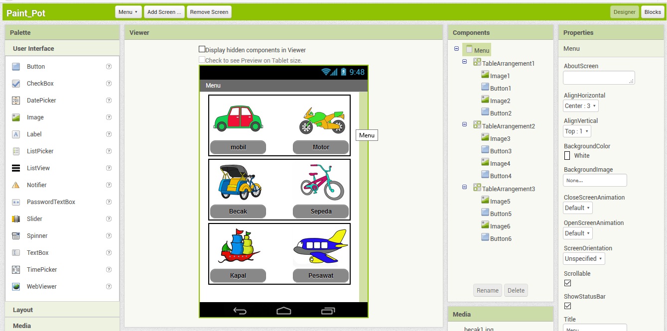 Tutorial pembuatan aplikasi "Paint Pot" menggunakan App Inventor 2