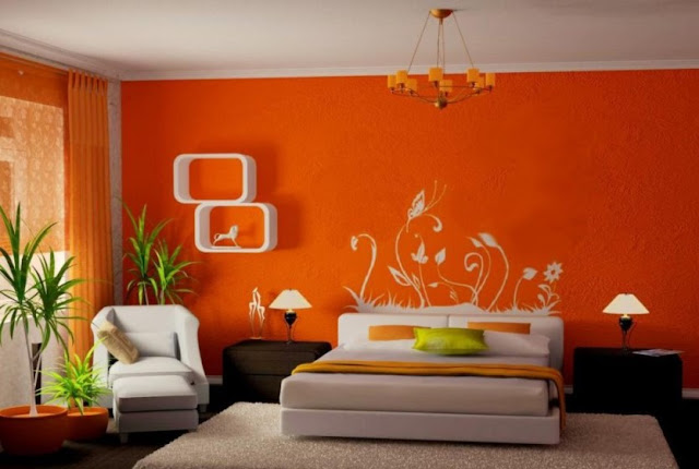 orange two colour combination for bedroom walls