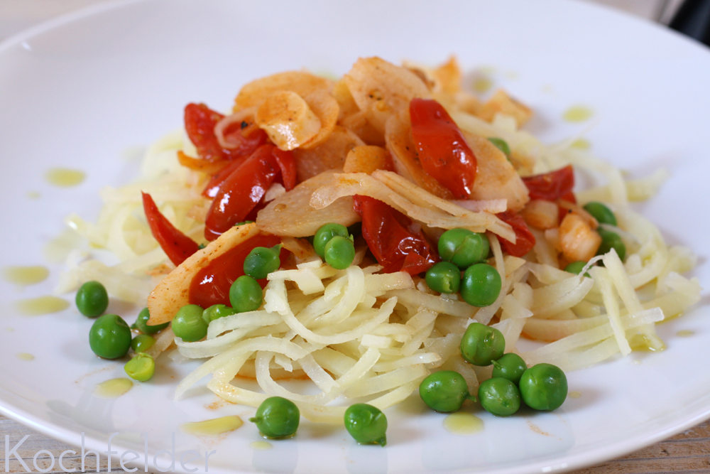 Kochfelder: Kartoffelspaghetti mit Spargeln - Ist das auch low carb?