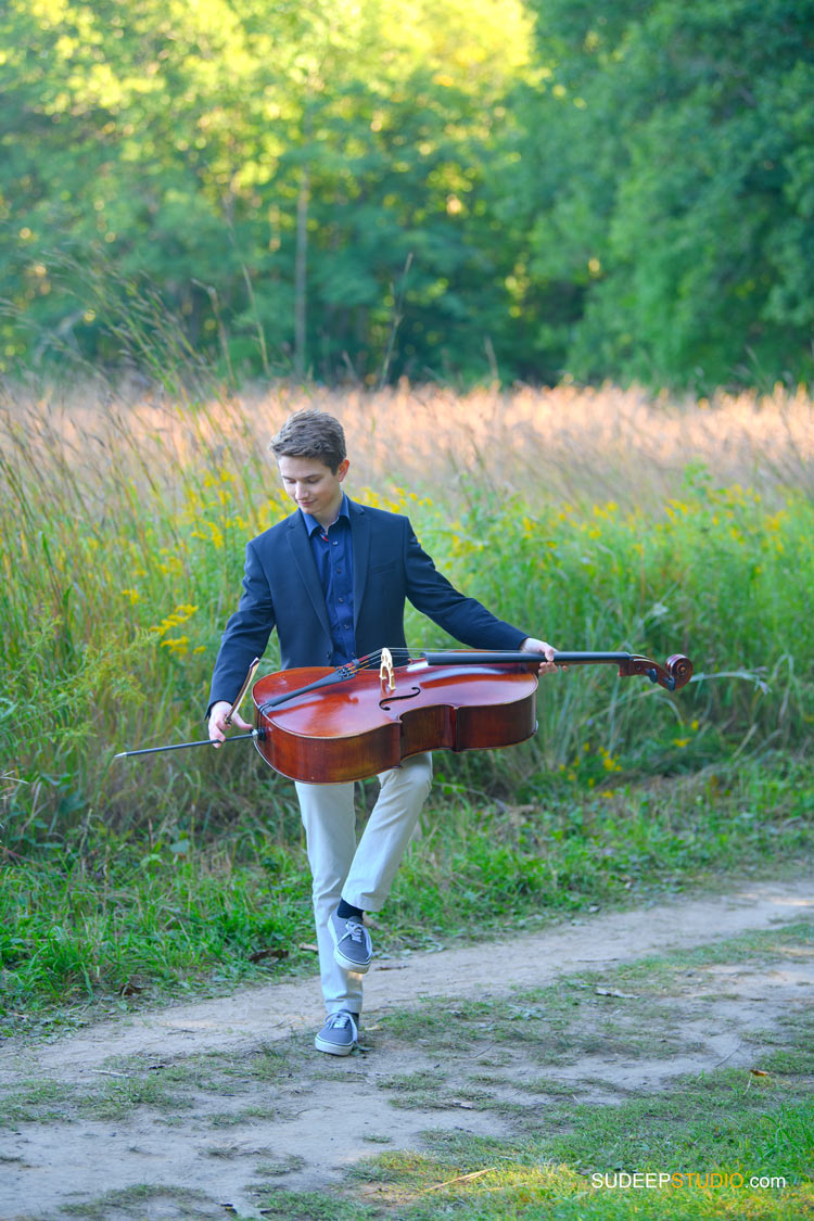 Huron High School Guys Senior Portrait with Musical Instrument Ann