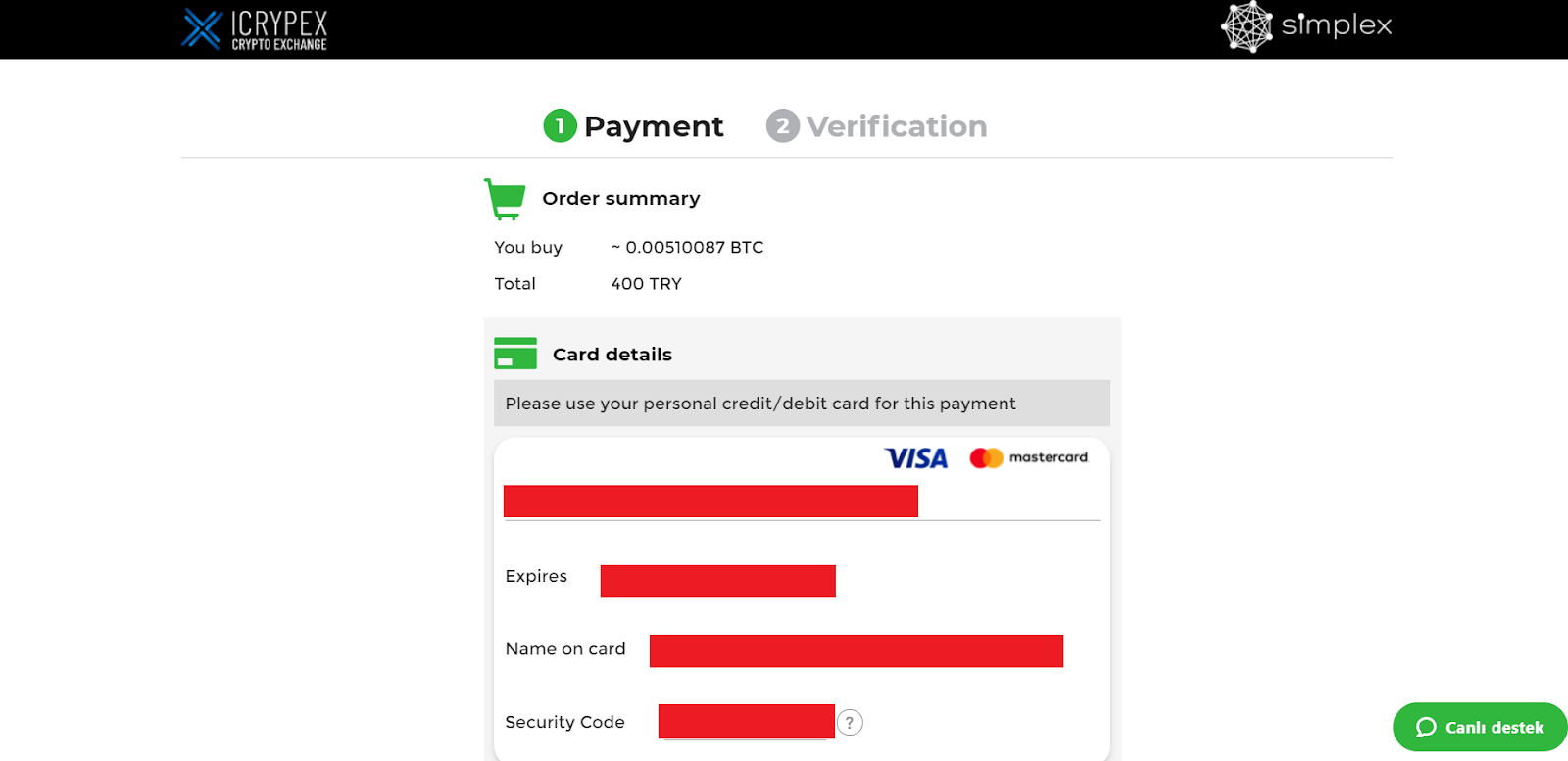 icrypex'ten kredi kartı ile Bitcoin nasıl alınır?