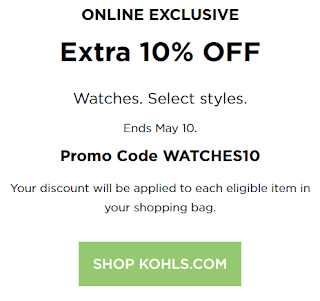 Kohls coupon 10% OFF Watches purchase