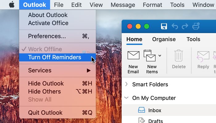 Как отключить напоминание Outlook и звук напоминания на Mac