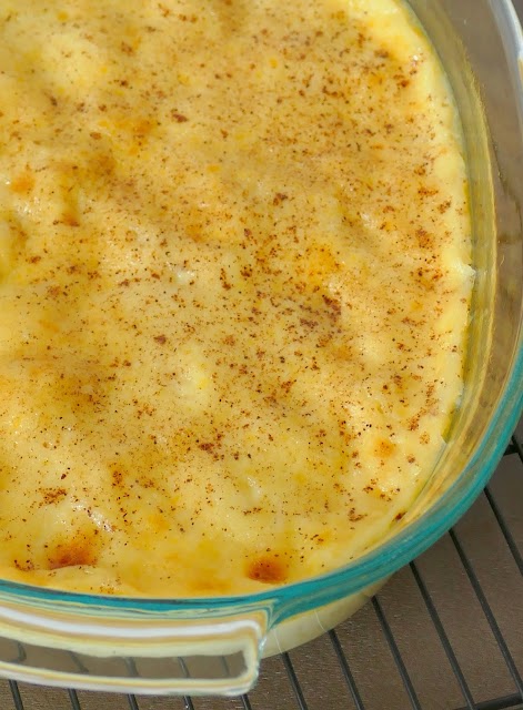 Old Fashioned Rice Pudding close up in casserole