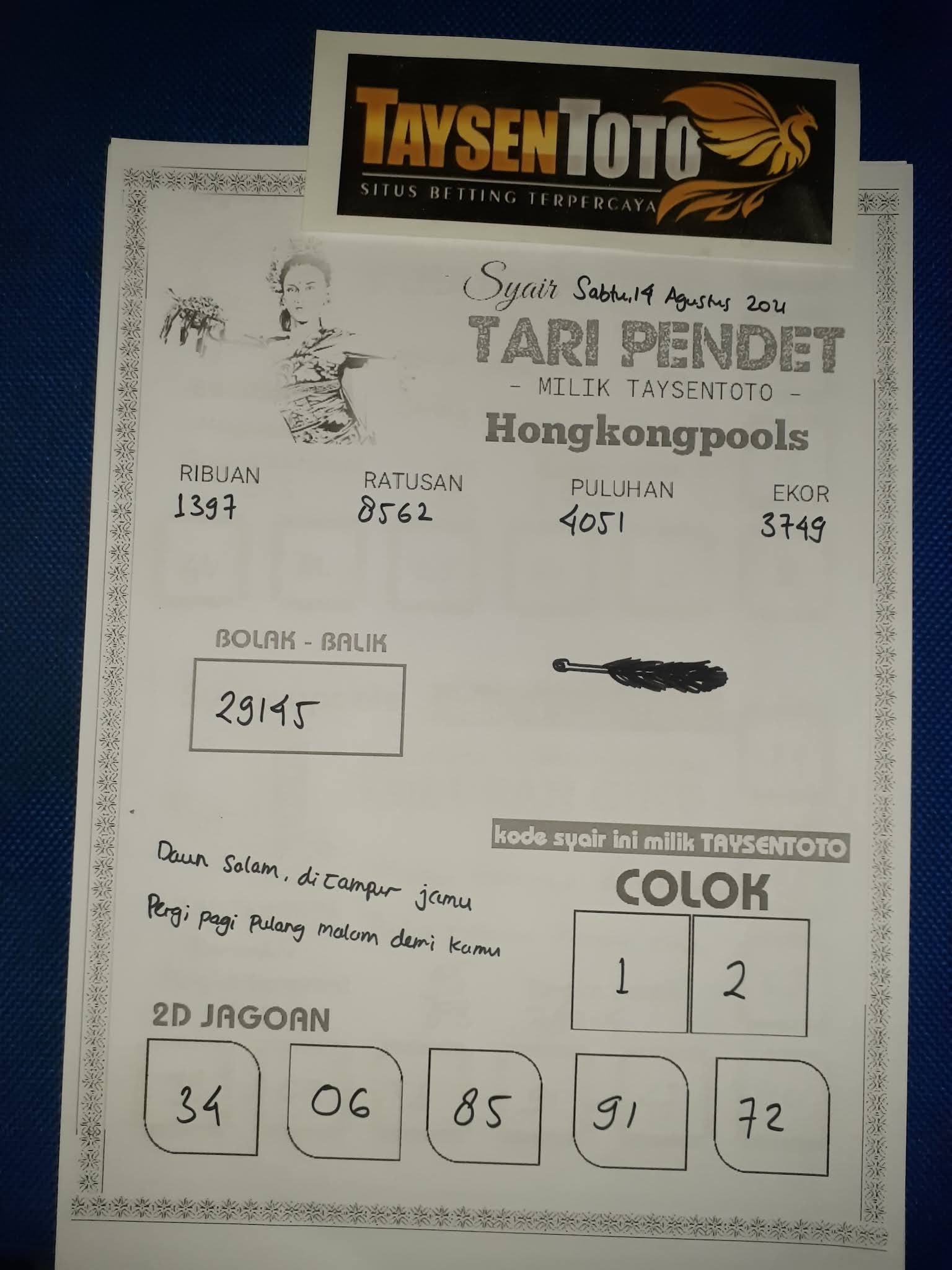 Kode syair togog hongkong sabtu 14 agustus 2021 KODE