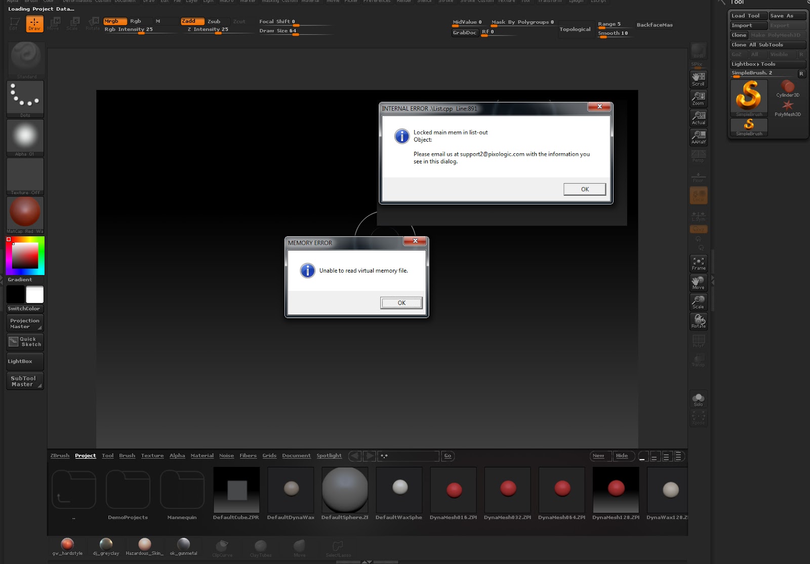 zbrush unable to read virtual memory file