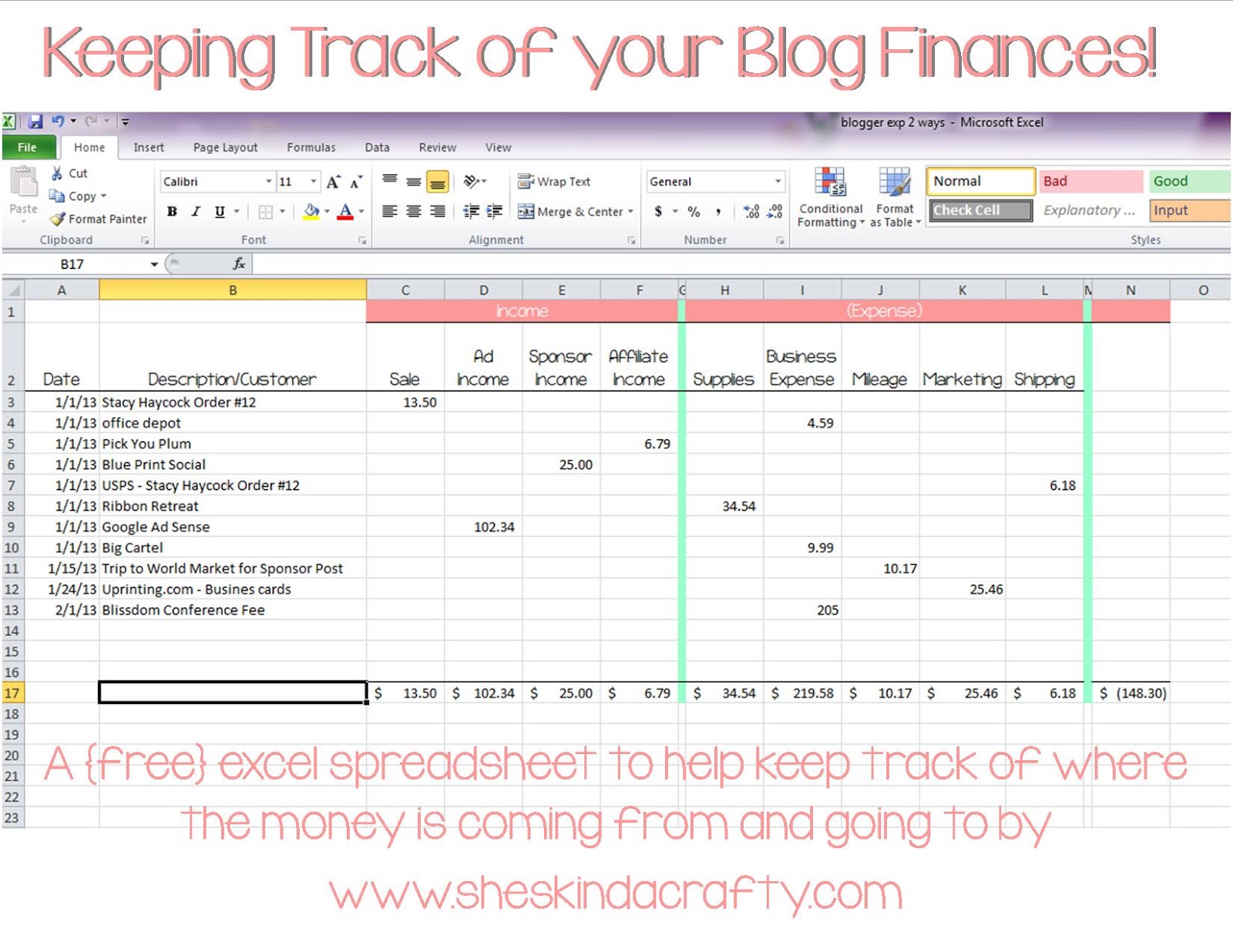 Keep On Track Blogging Income And Expense Spreadsheet Shes kinda 