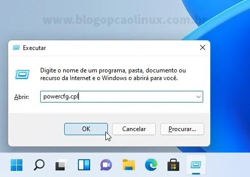 Abrindo as Opções de Energia do Windows pelo Executar