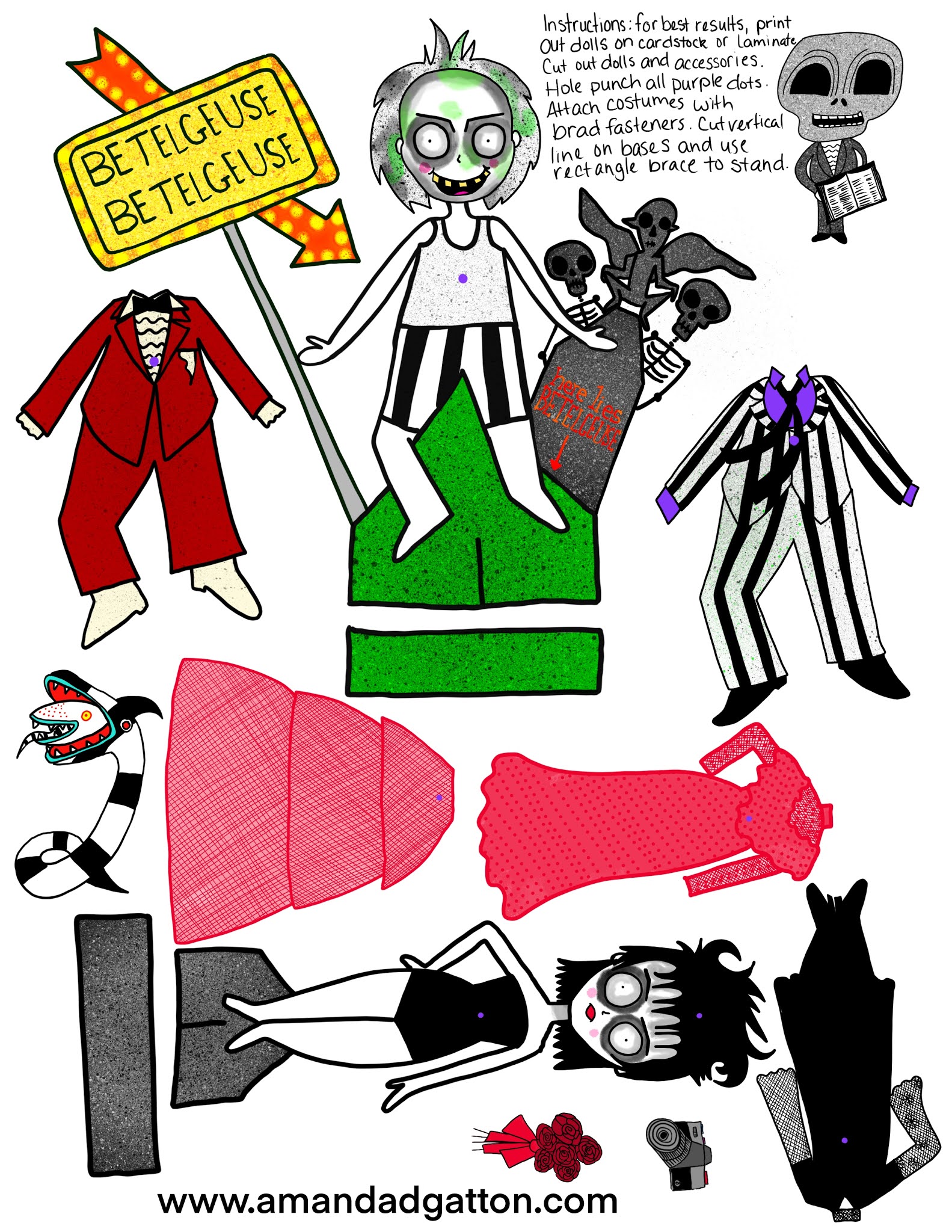 Author Amanda Gatton FREE DIY Beetlejuice Paper Figurines