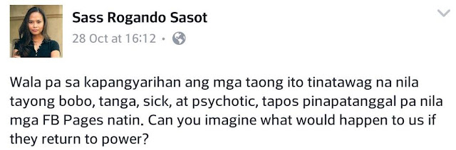 Social advocate Sass Sasot: The LP's are silencing us, what would happen if they get their power back?