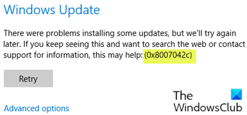 Erreur de pare-feu ou de mise à jour Windows 0x8007042c