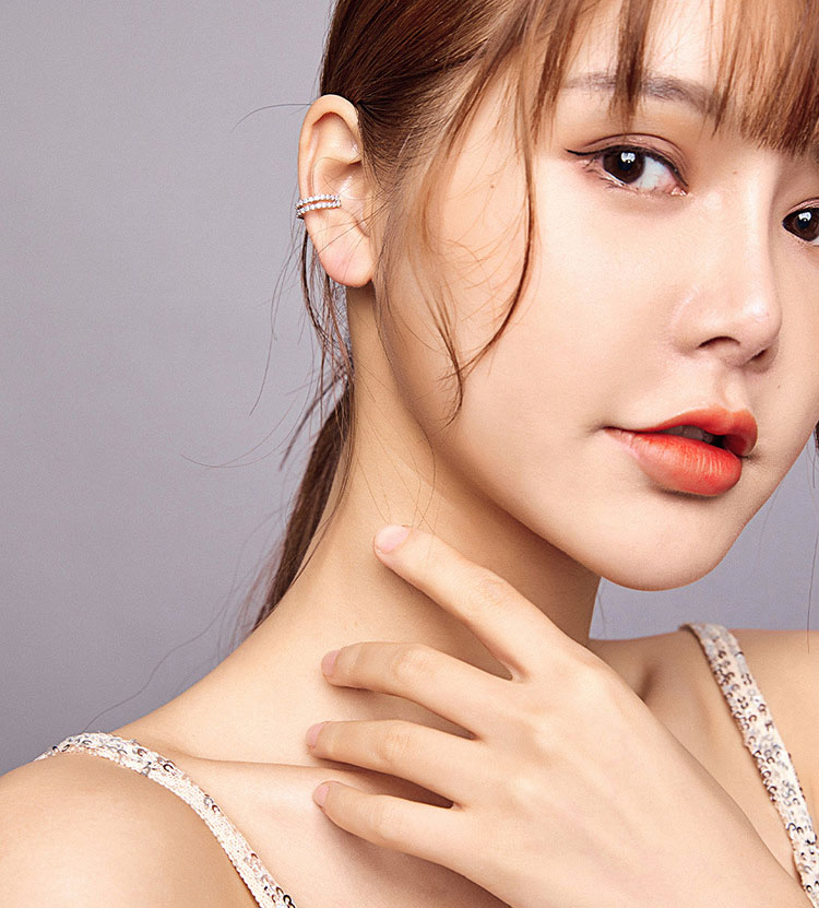 個性風雙層鋯石 925純銀耳骨夾(單只)