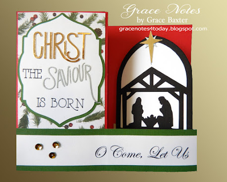 3-panel nativity scene Christmas card. By Grace Baxter