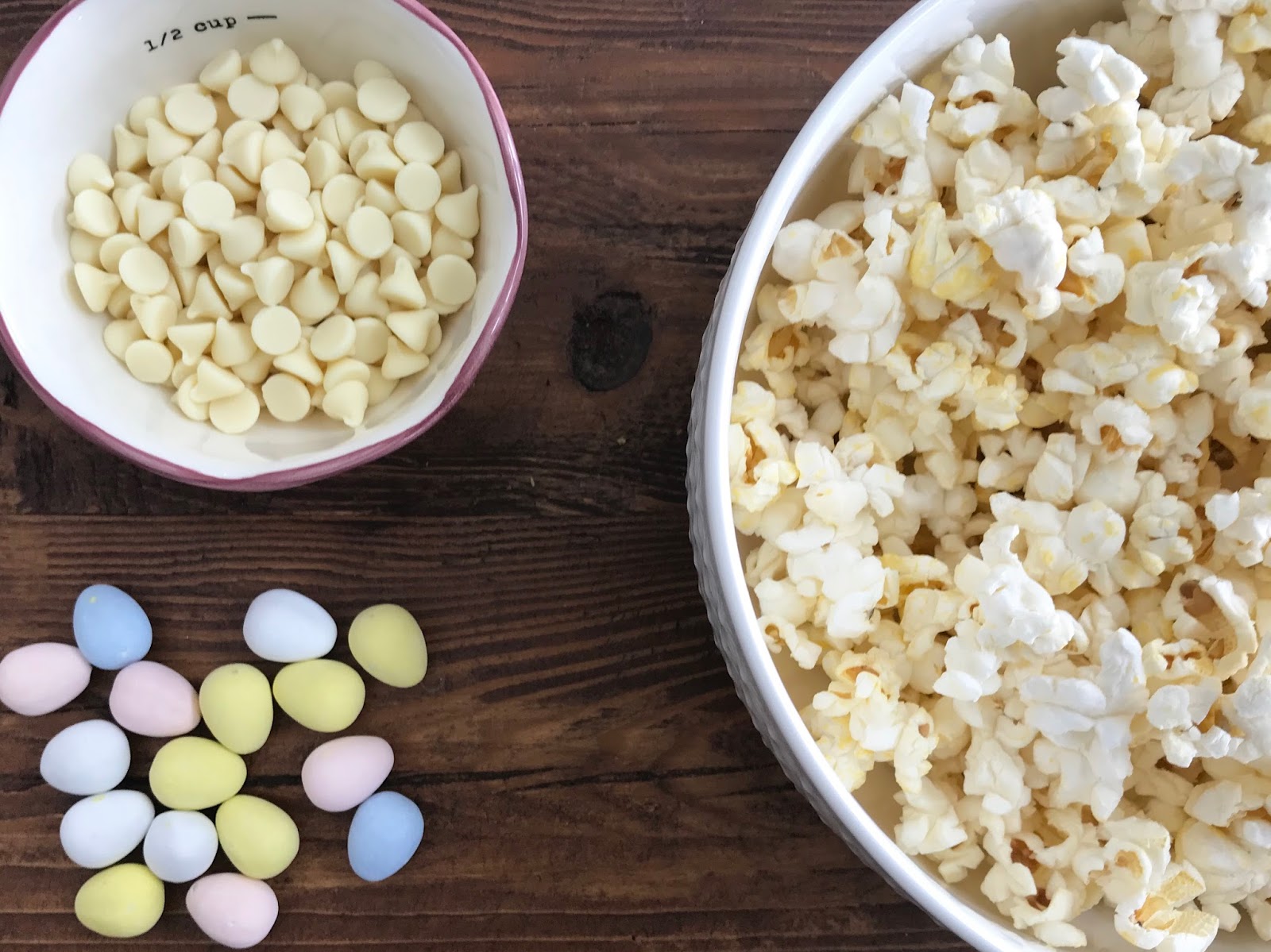 white chocolate & mini egg popcorn