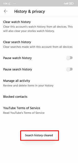 how to delete search history of youtube app