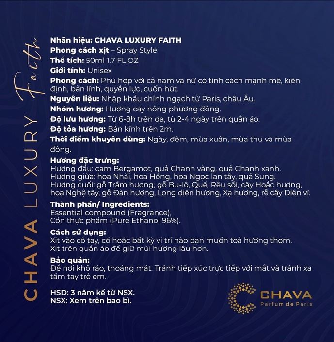 NƯỚC HOA MINI LUXURY FAITH 10ML - CHAVA NƯỚC HOA MINI LUXURY FAITH 10ML - CHAVA