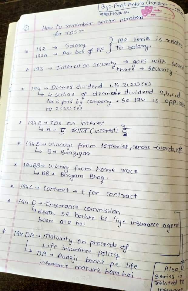 Chartered Accountancy Notes and Important Topics LEARN TDS SECTION