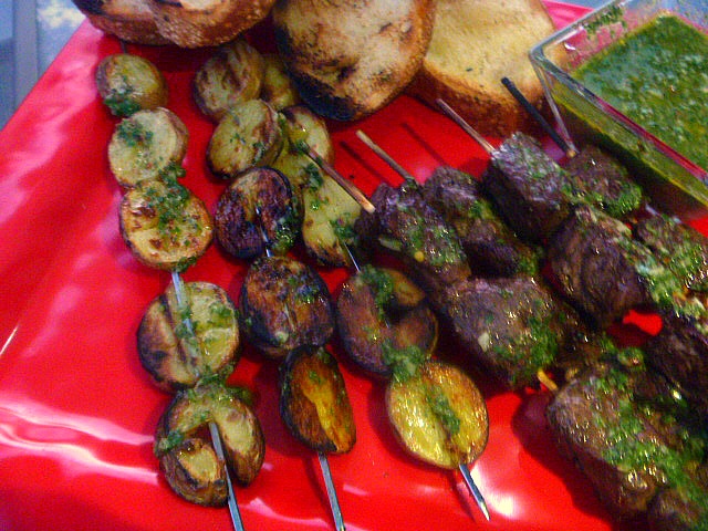 Steak and Potato Kabobs with Chimichurri Sauce: Tender steak and potato kabobs doused with a refreshing chimichurri sauce is just what the doctor ordered for summertime grilling! - Slice of Southern