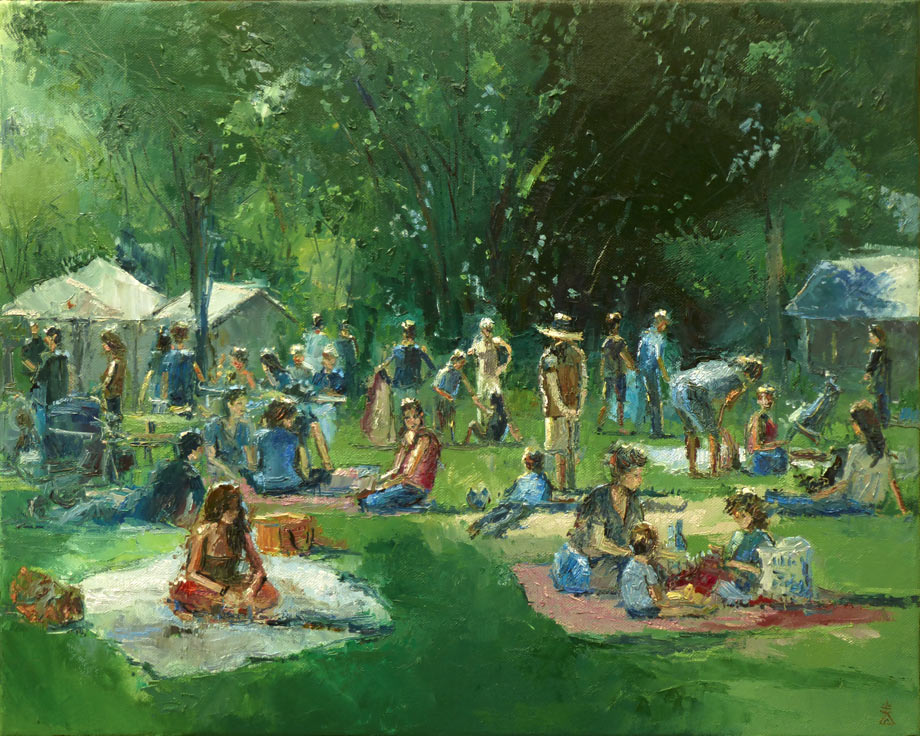 Picnic in the Park Original Large Oil Painting on Canvas by Dusan Trees