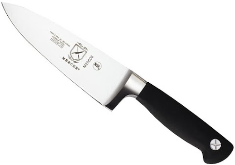 Cuchillo para carne forjado Mercer Culinary Genesis de 10 pulgadas, Cuchillo de cocinero forjado 15,24 cm, 6", Acero/negro