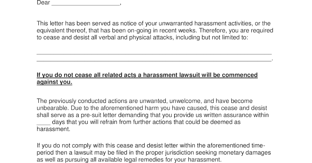 Cease And Desist Letter Harassment Template ~ Resume Letter Cease And Desist Letter Harassment Template ~ Resume Letter