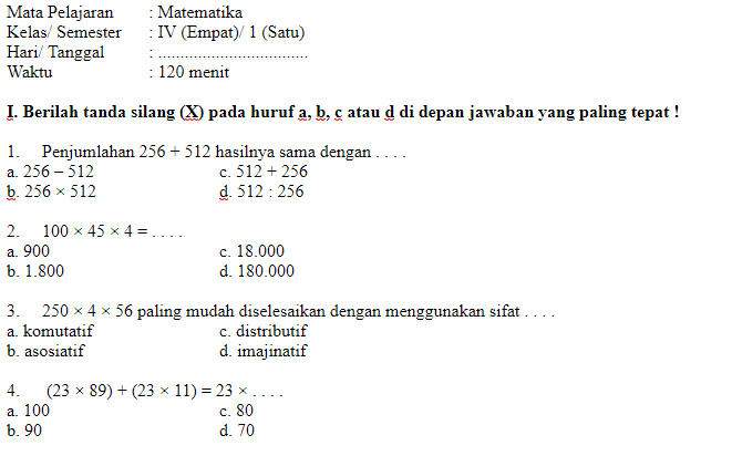 Soal Ujian Kelas 4 Kunci Ujian
