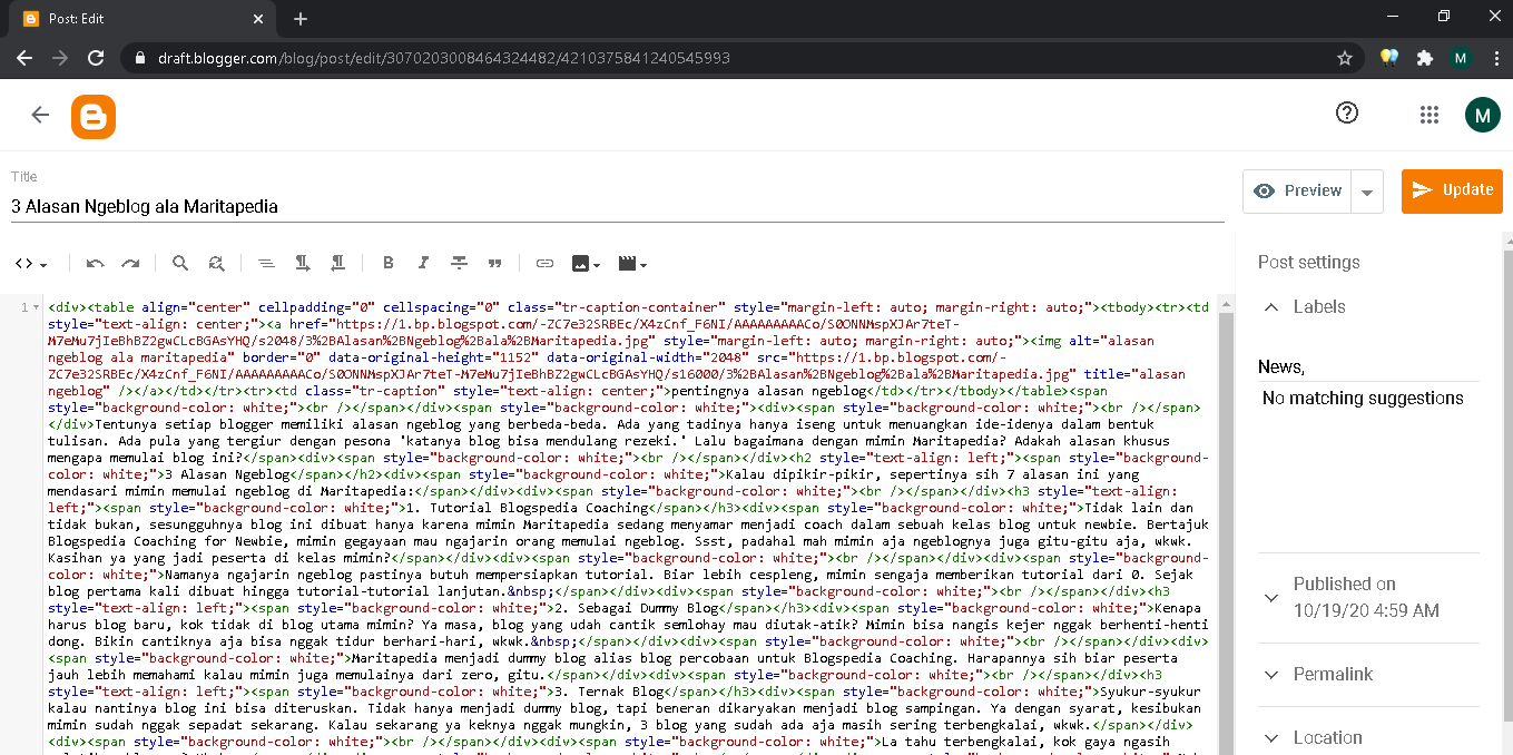 html view di editor post