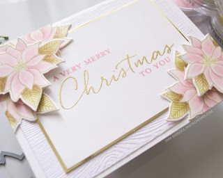This pretty pink and gold Christmas card, was created using stamps and dies from the Concord & 9th 2019 Holiday Release.  Featuring the Christmas Florals bundle.  For the full details for each card, along with details about where to purchase the supplies used, please visit the blog post.  