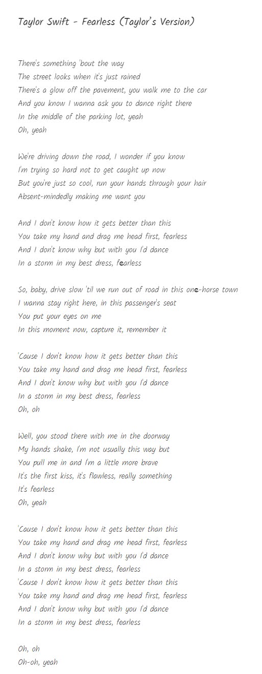 Taylor Swift - Fearless (Taylor’s Version) | Gambar Lirik / Image
