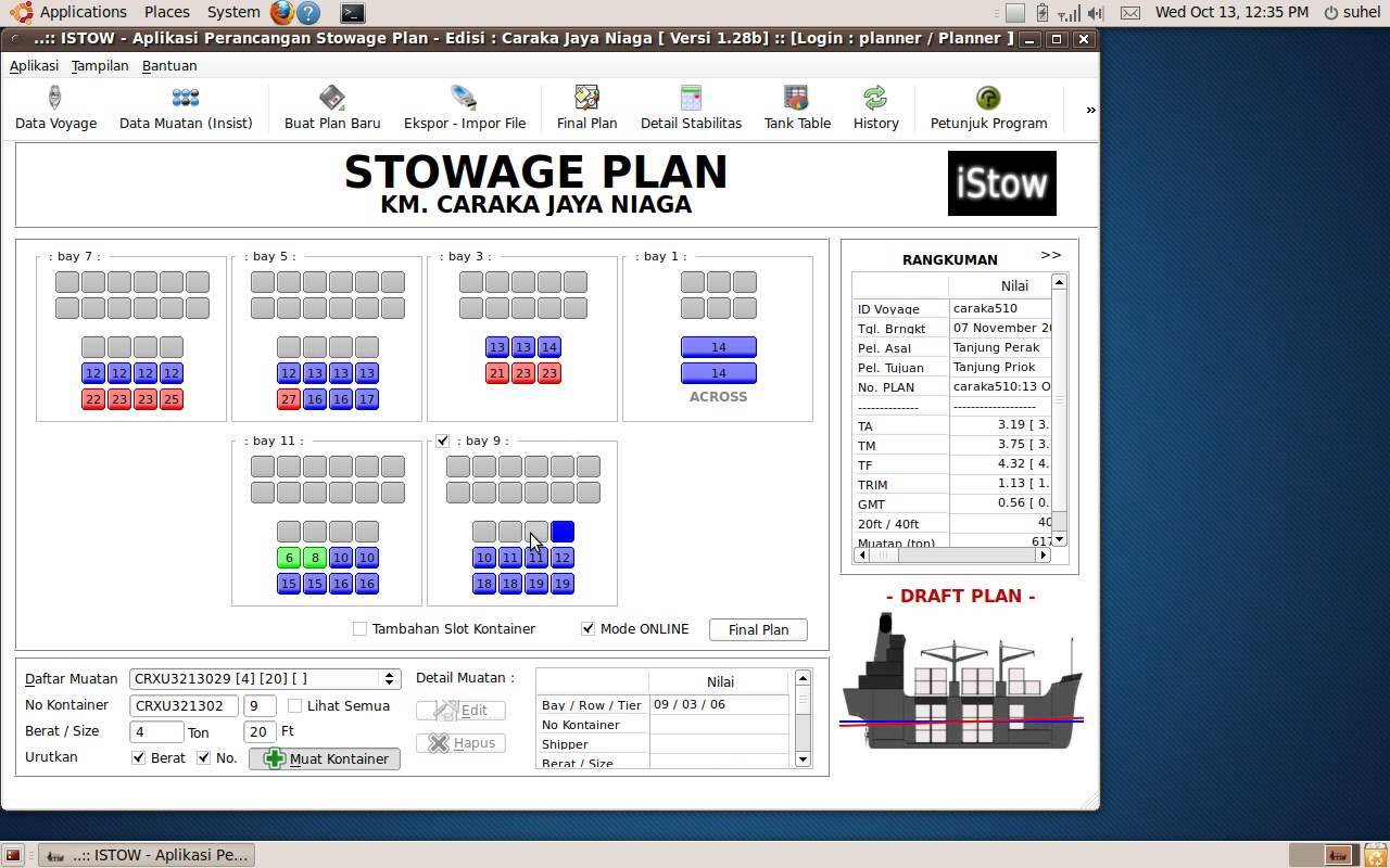 Stowage plan for container ships